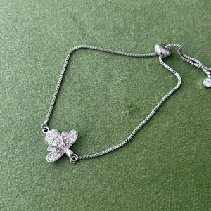 Silver Tone Cubic Zirconia Bee Bracelet Adjustable Slide Bracelet